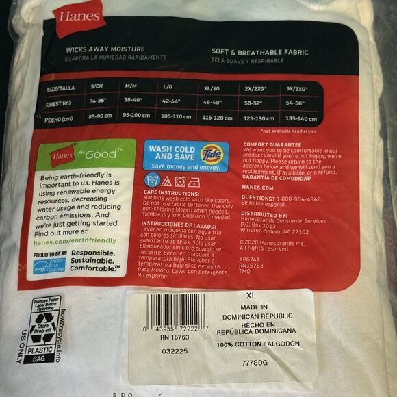 Hanes Tagless V-Neck White T-Shirts Pack Of 3 Size XL Extra Large - Picture 5 of 5